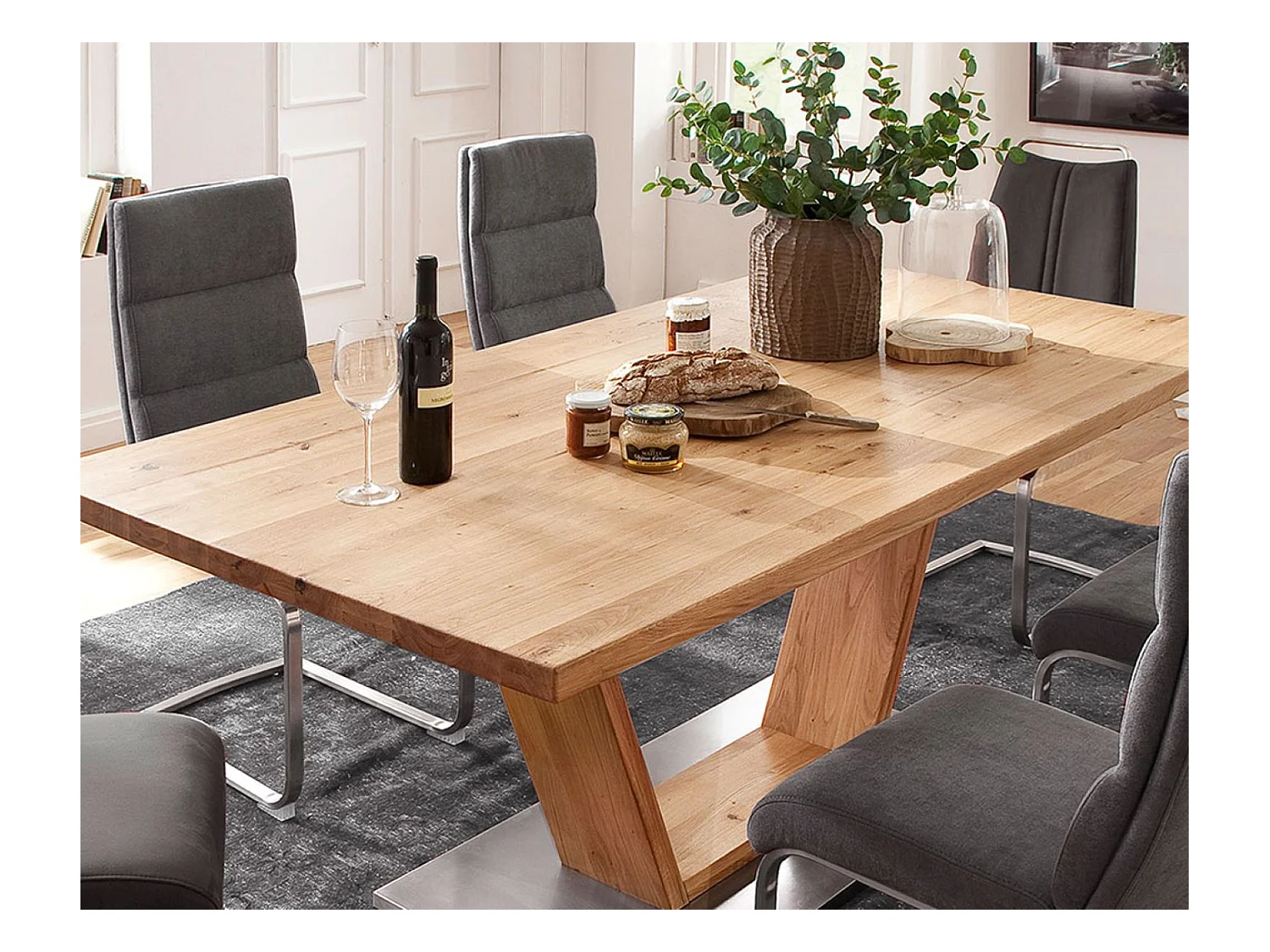 Table à manger en chêne massif huilé avec bord droit - L160 x H77 x P90 cm