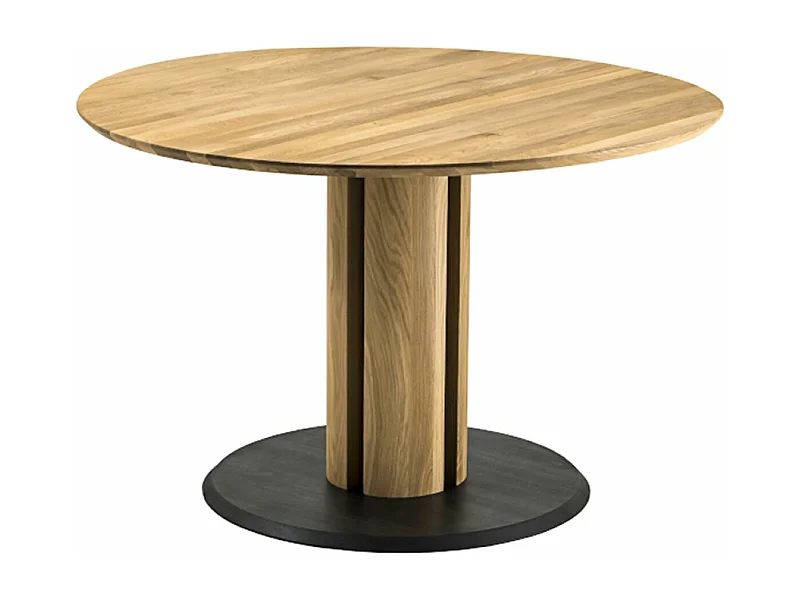 Table de salle à manger ronde en bois de chêne sauvage, noir mat - diamètre 120 x hauteur 76 cm