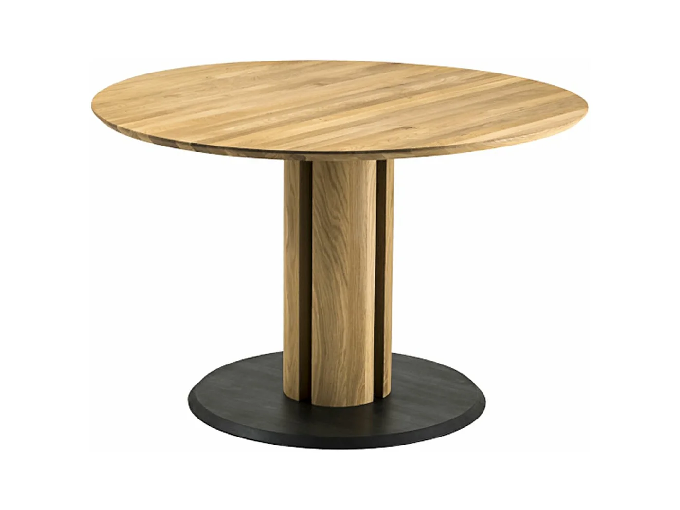 Table de salle à manger ronde en bois de chêne sauvage, noir mat - diamètre 120 x hauteur 76 cm