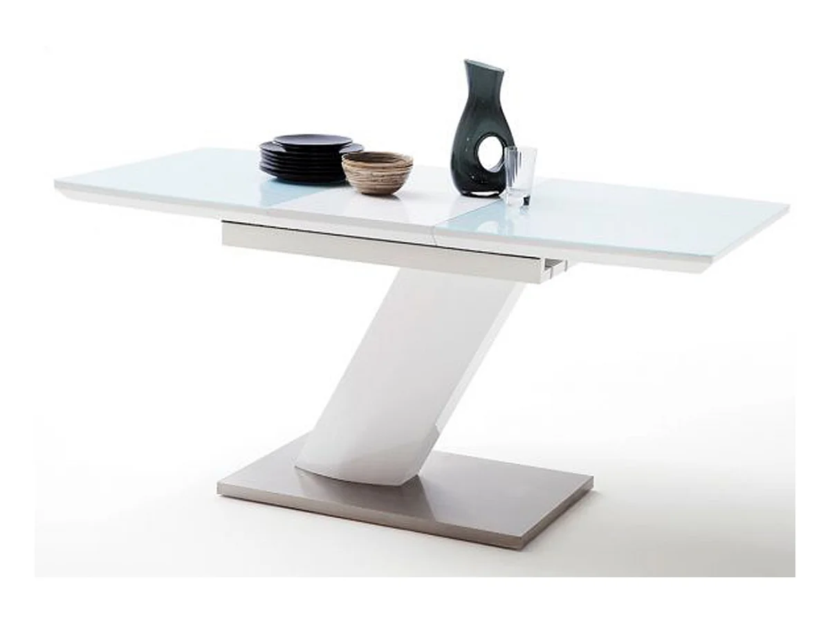 Table extensible design coloris blanc brillant - L.140-180 x H.76 x P.80 cm