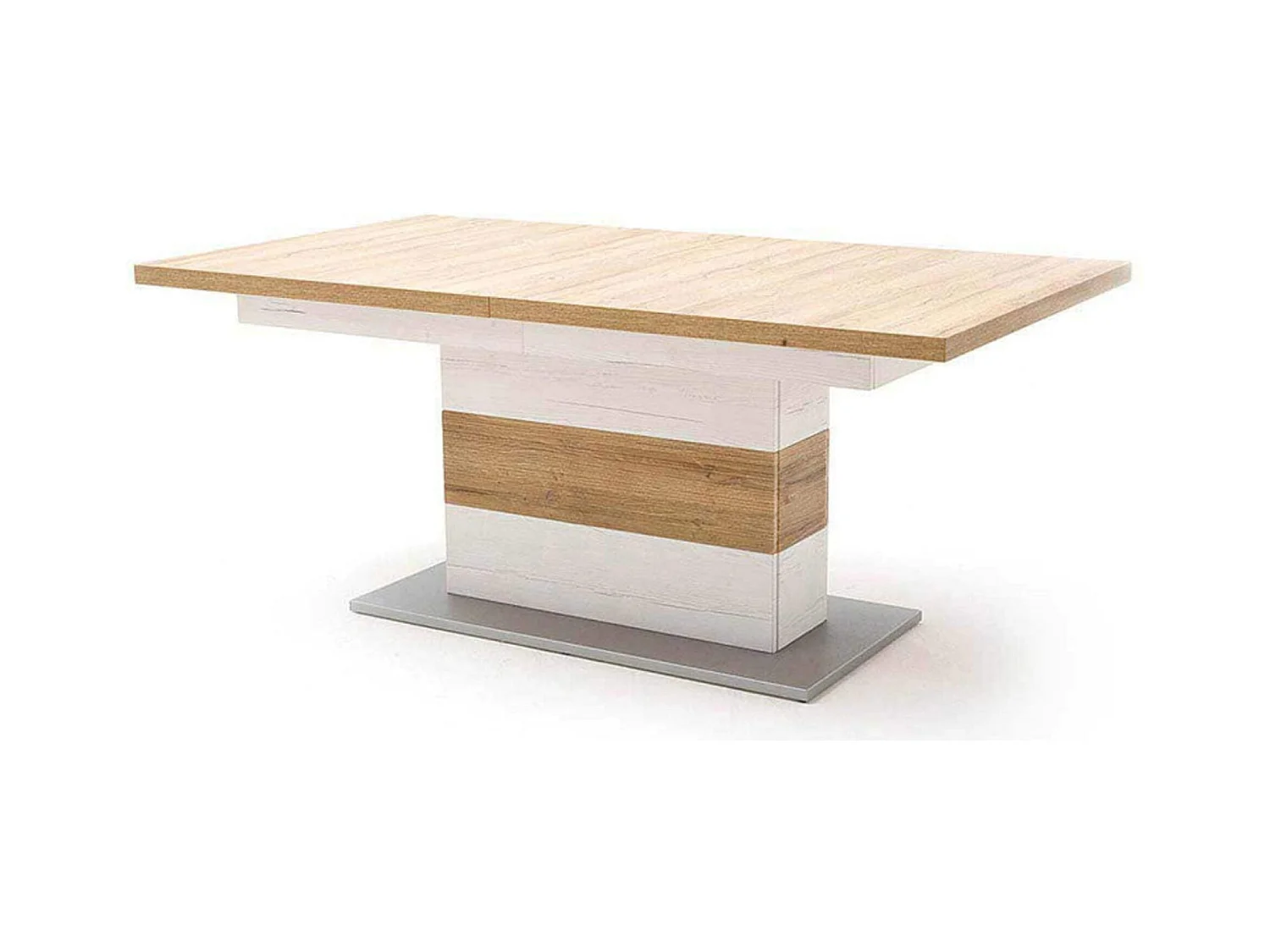 Table à manger extensible en pin coloris blanc / chêne - L.180-280 x H.77 x P.100 cm