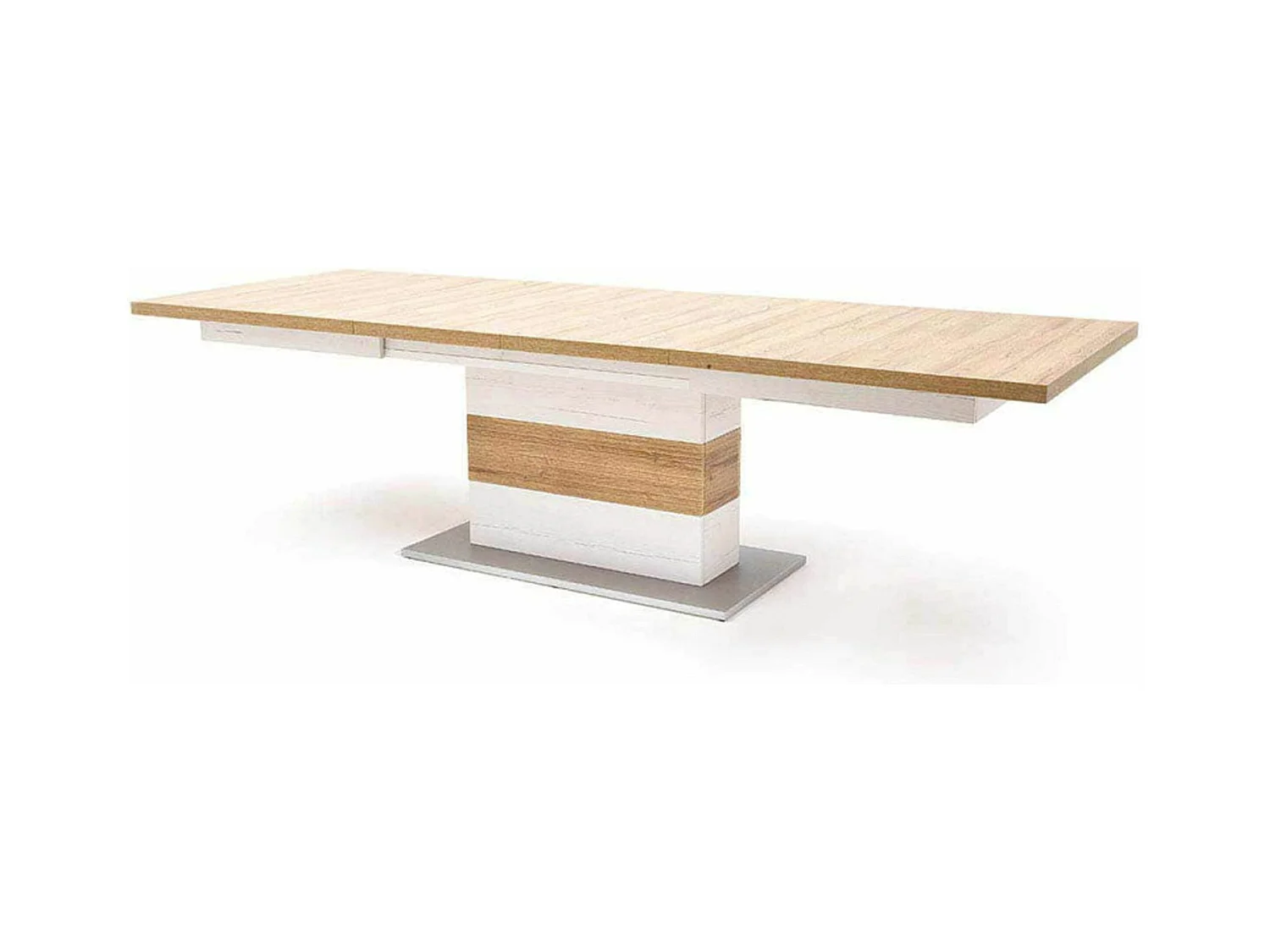 Table à manger extensible en pin coloris blanc / chêne - L.180-280 x H.77 x P.100 cm
