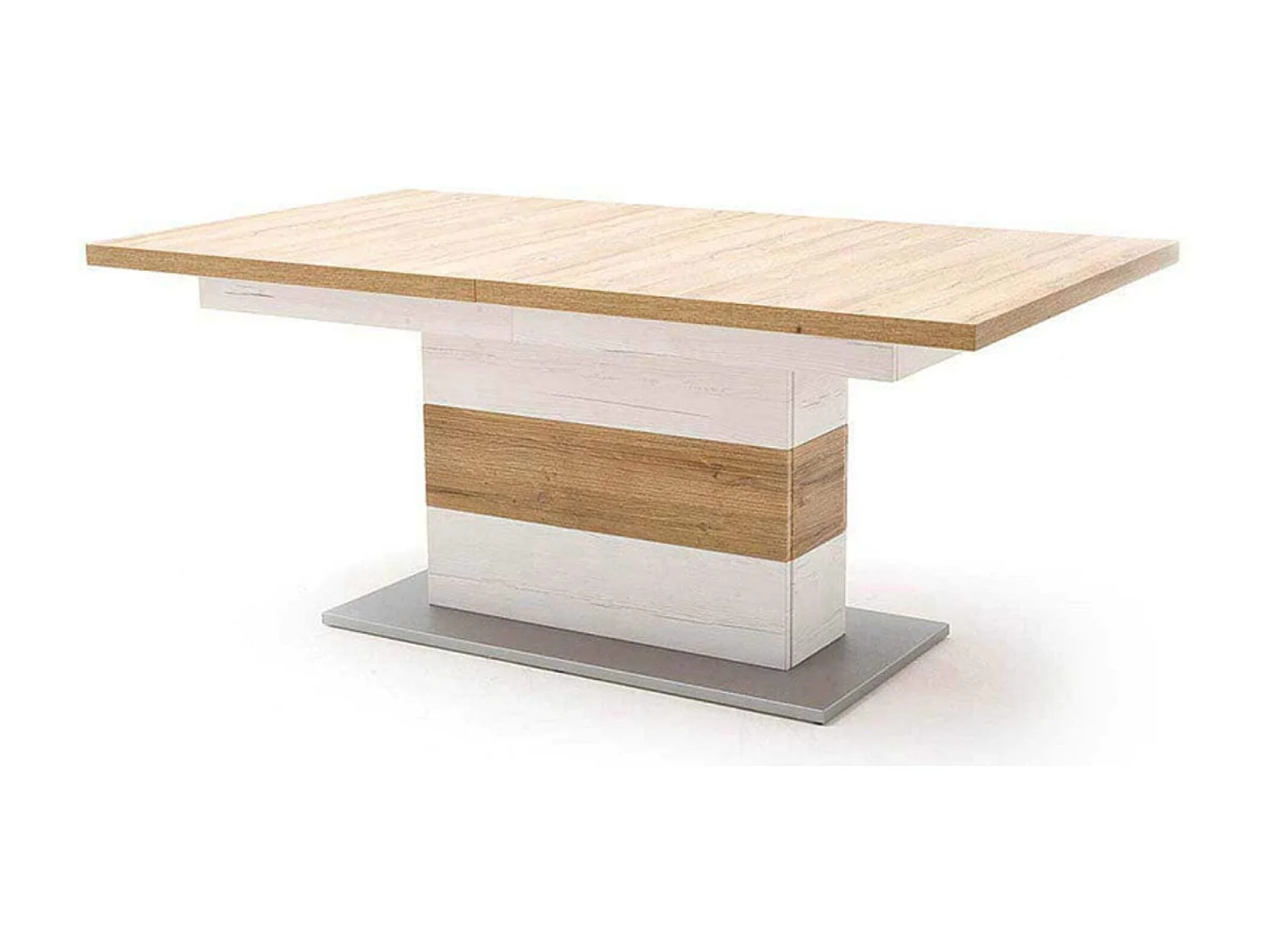 Table à manger extensible en pin coloris blanc / chêne - L.180-280 x H.77 x P.100 cm