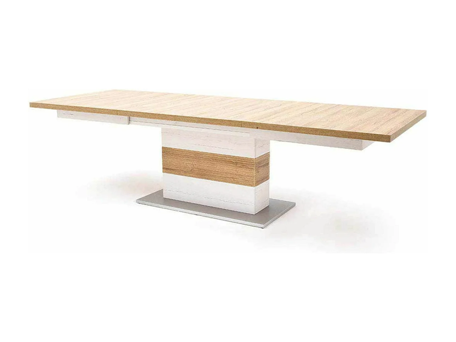 Table à manger extensible en pin coloris blanc / chêne - L.180-280 x H.77 x P.100 cm