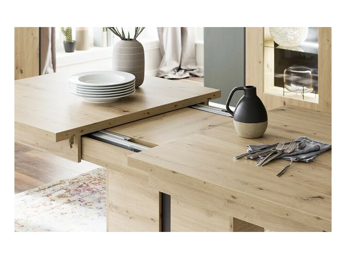 Table à manger extensible / table repas en bois coloris chêne sombre - L.180-280 x H.77 x P.100 cm