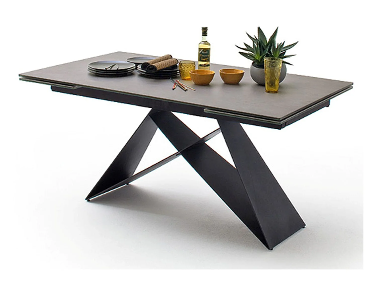 Table à manger extensible en métal noir mat et surface céramique anthracite - L.160-240 x H.75 x P.90 cm