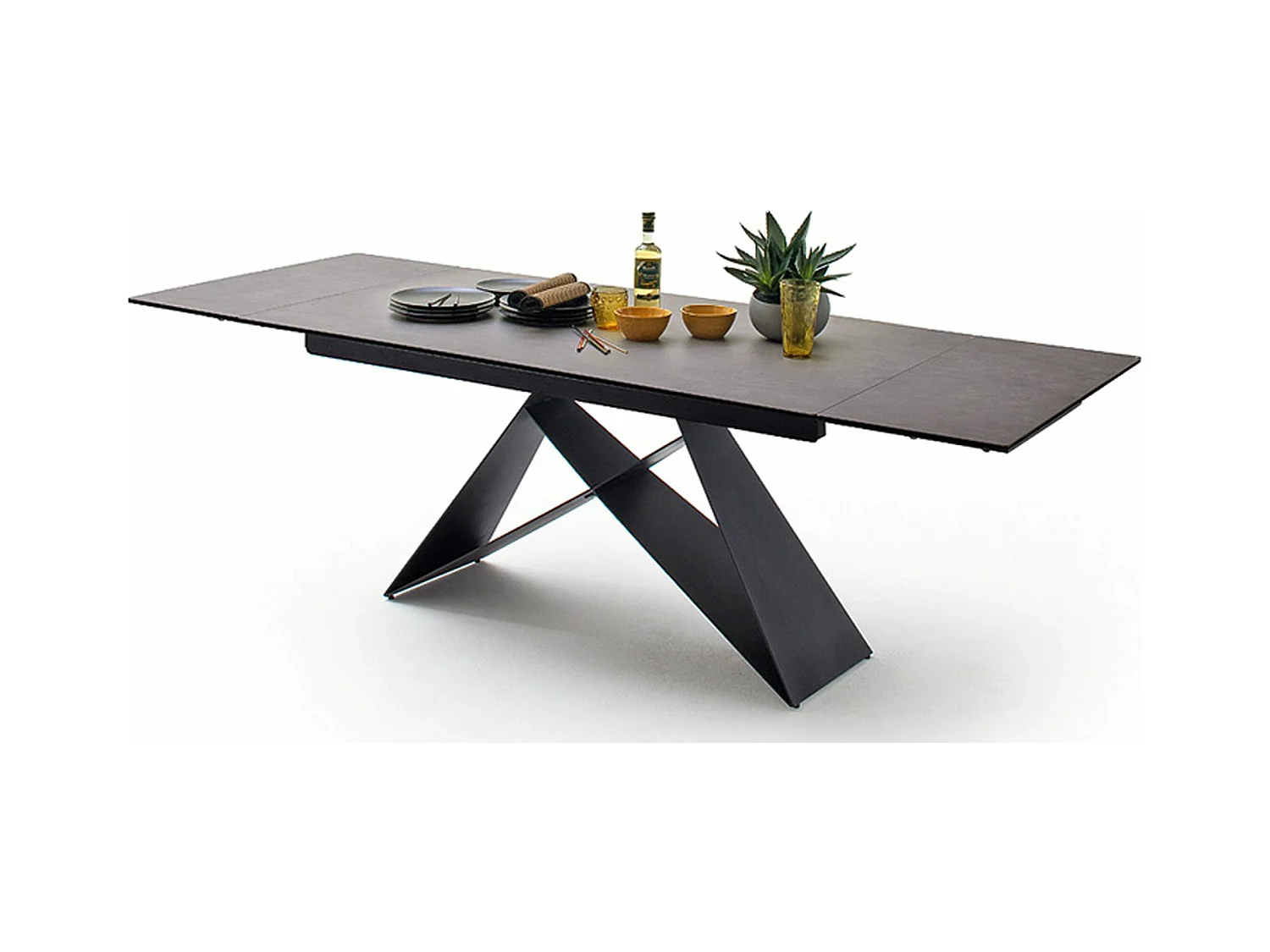 Table à manger extensible en métal noir mat et surface céramique anthracite - L.160-240 x H.75 x P.90 cm