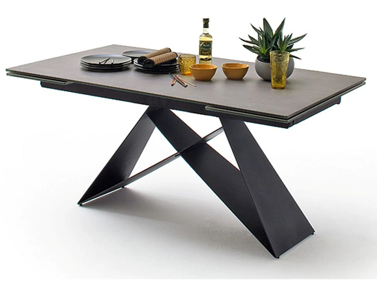 Table à manger extensible en métal noir mat et surface céramique anthracite - L.160-240 x H.75 x P.90 cm