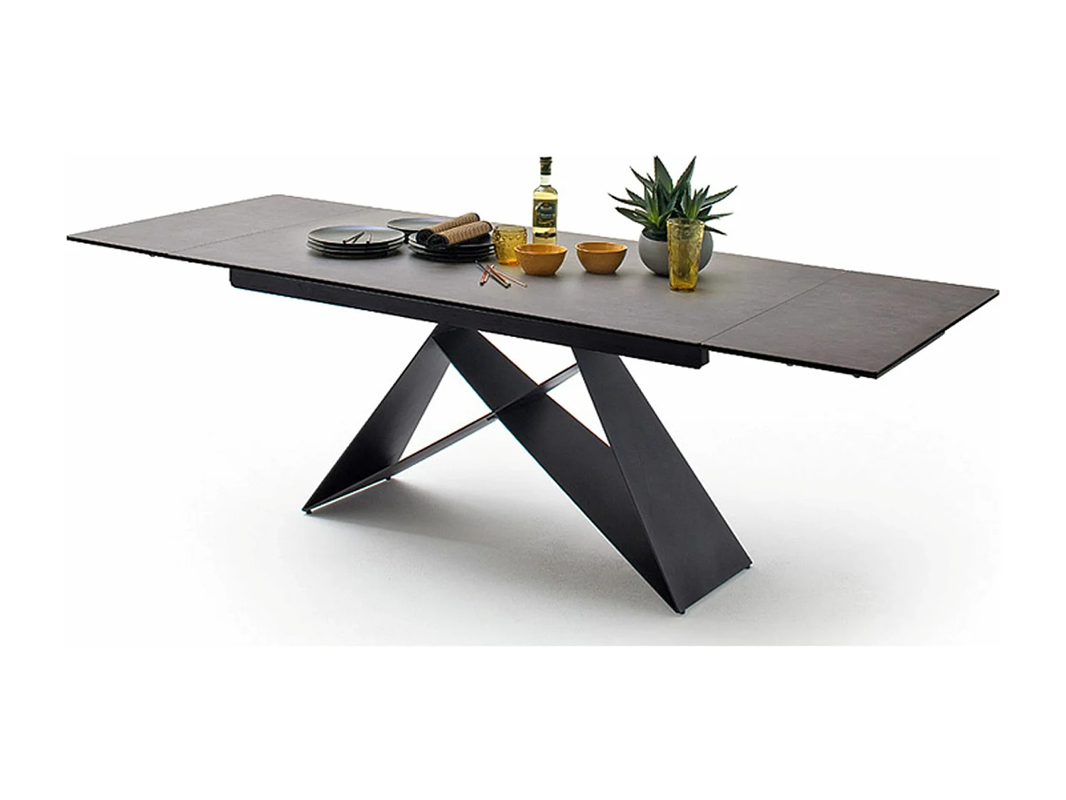 Table à manger extensible en métal noir mat et surface céramique anthracite - L.160-240 x H.75 x P.90 cm