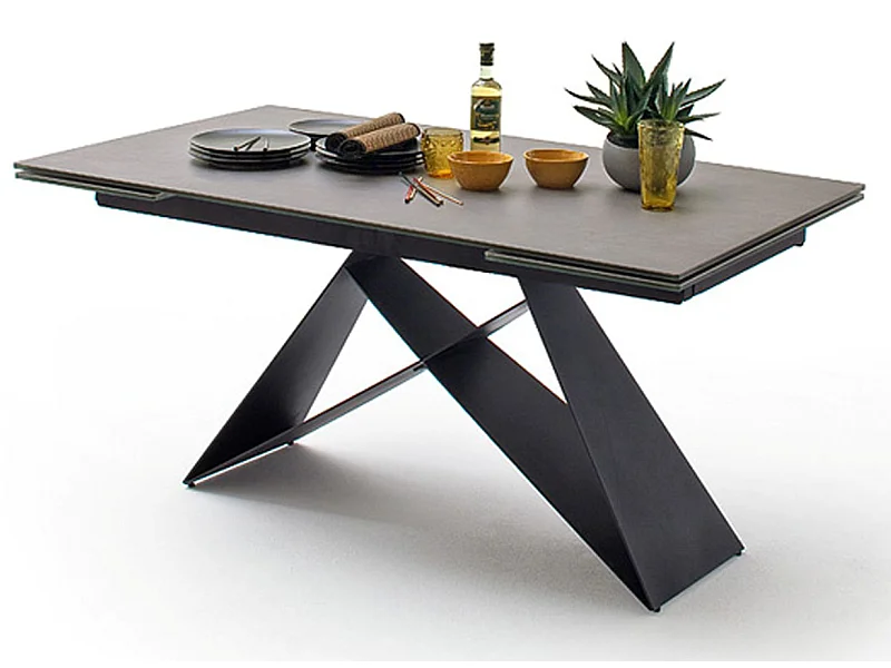Table à manger extensible en métal noir mat et surface céramique anthracite - L.160-240 x H.75 x P.90 cm
