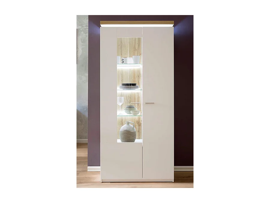 Vitrine / armoire coloris blanc avec LED - Longueur 88 x Hauteur 197 x Profondeur 38 cm
