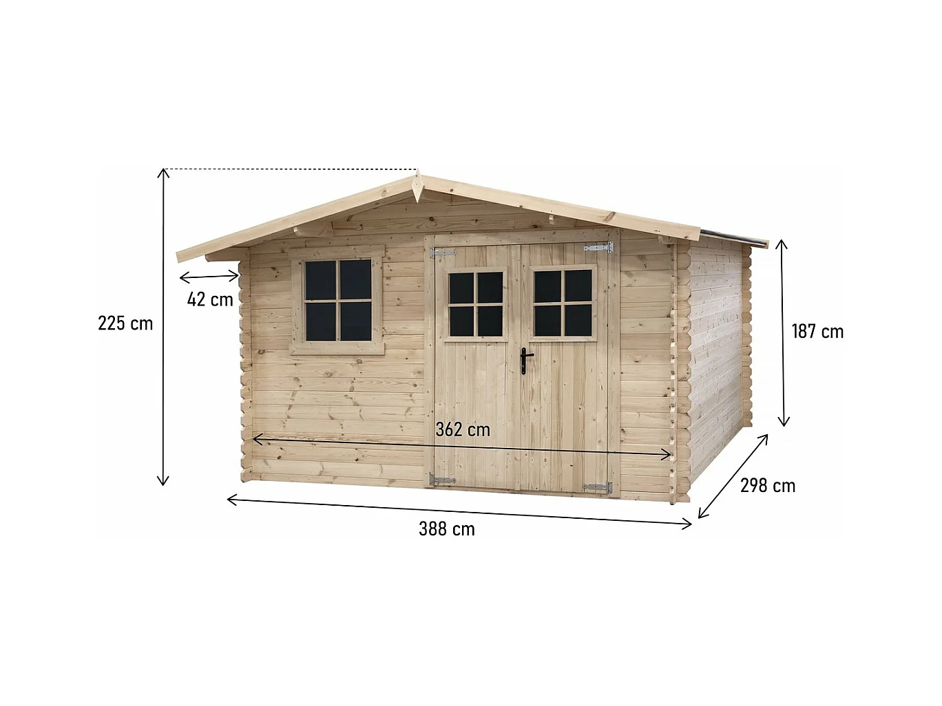 Abri de jardin en bois 14m² "Oz" - 388 x 298 x 225 cm - 28 mm
