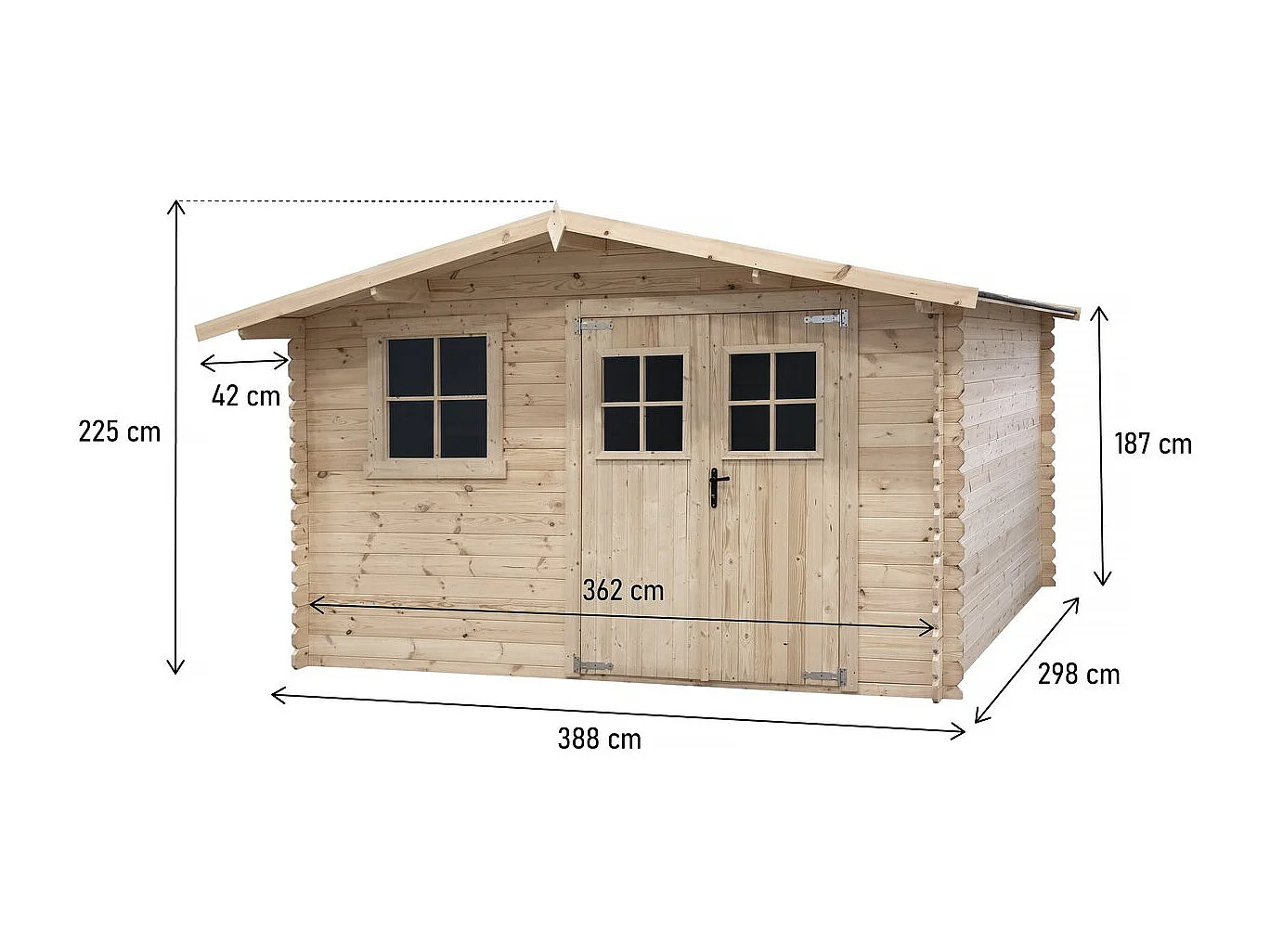 Abri de jardin en bois 14m² "Oz" - 388 x 298 x 225 cm - 28 mm