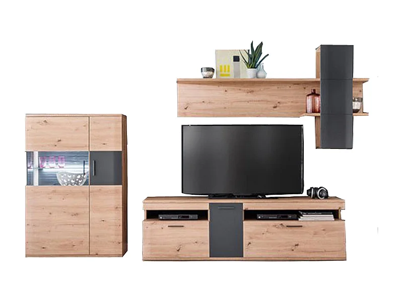 Ensemble de séjour de 3 pièces coloris chêne massif et graphite