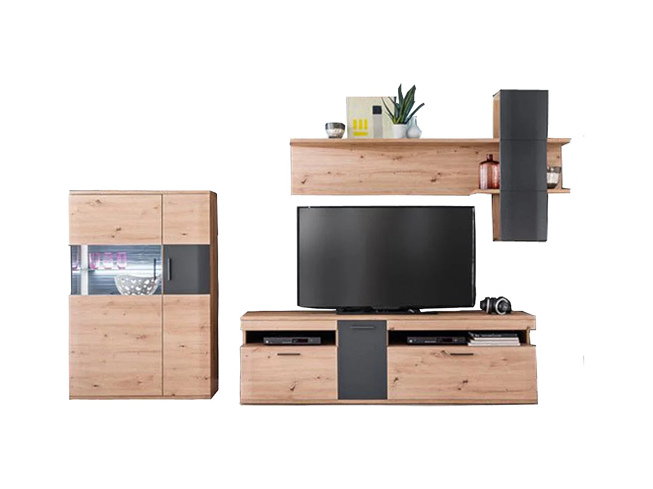 Ensemble de séjour de 3 pièces coloris chêne massif et graphite