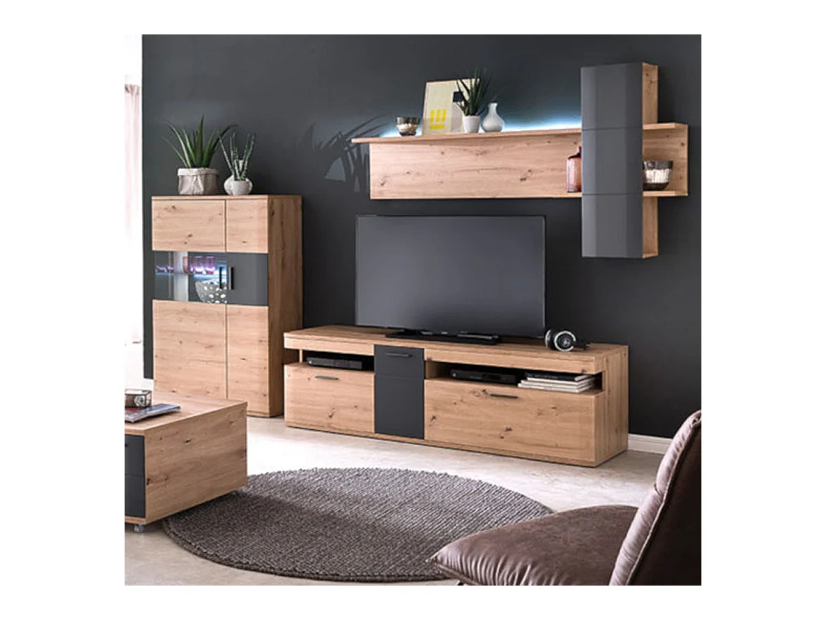 Ensemble de séjour de 3 pièces coloris chêne massif et graphite