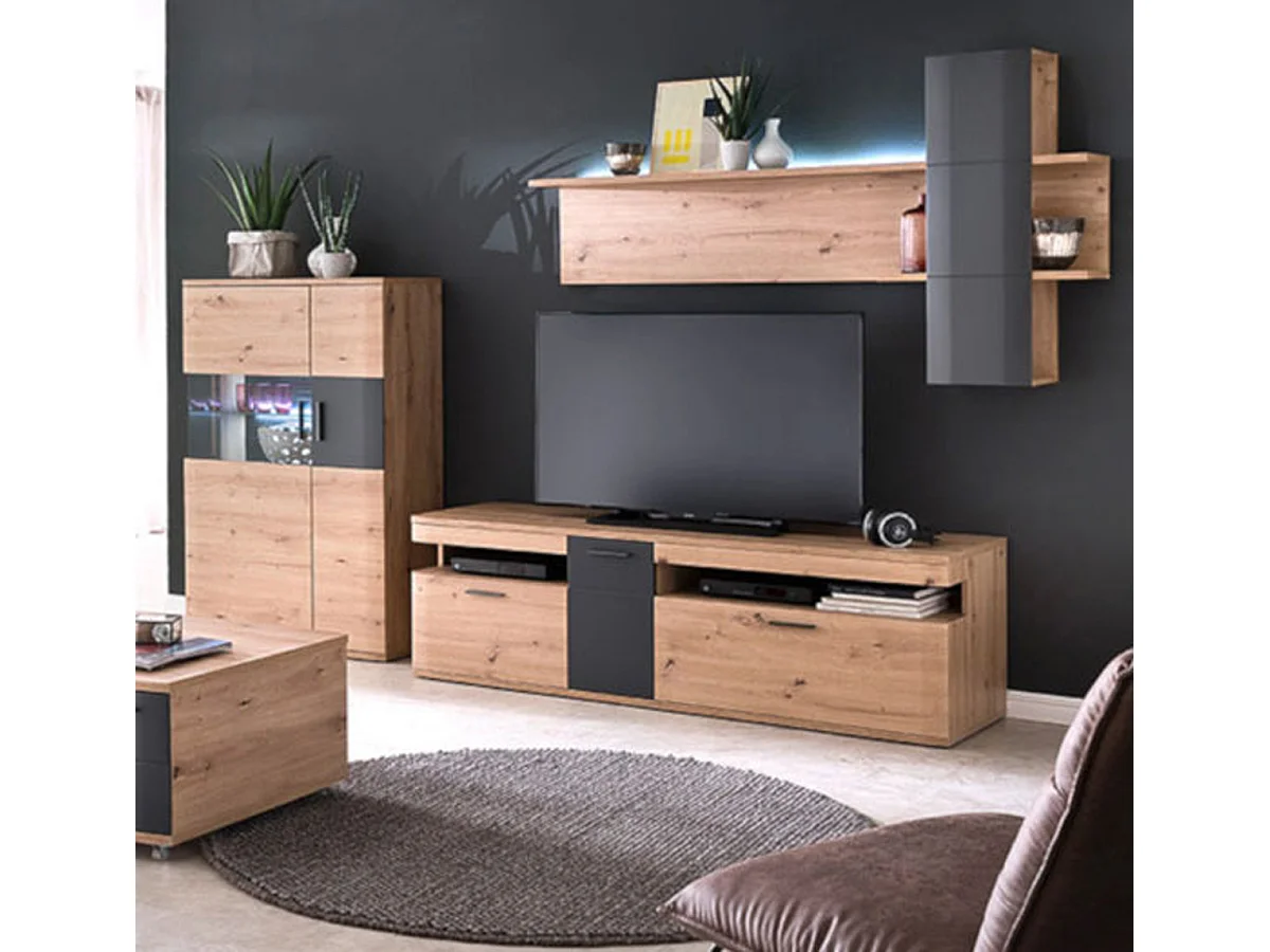 Ensemble de séjour de 3 pièces coloris chêne massif et graphite