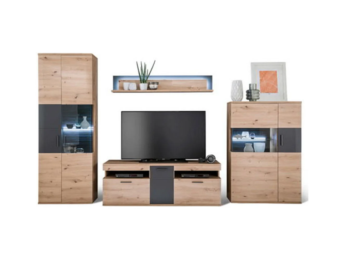 Ensemble de séjour de 4 éléments coloris chêne massif et graphite