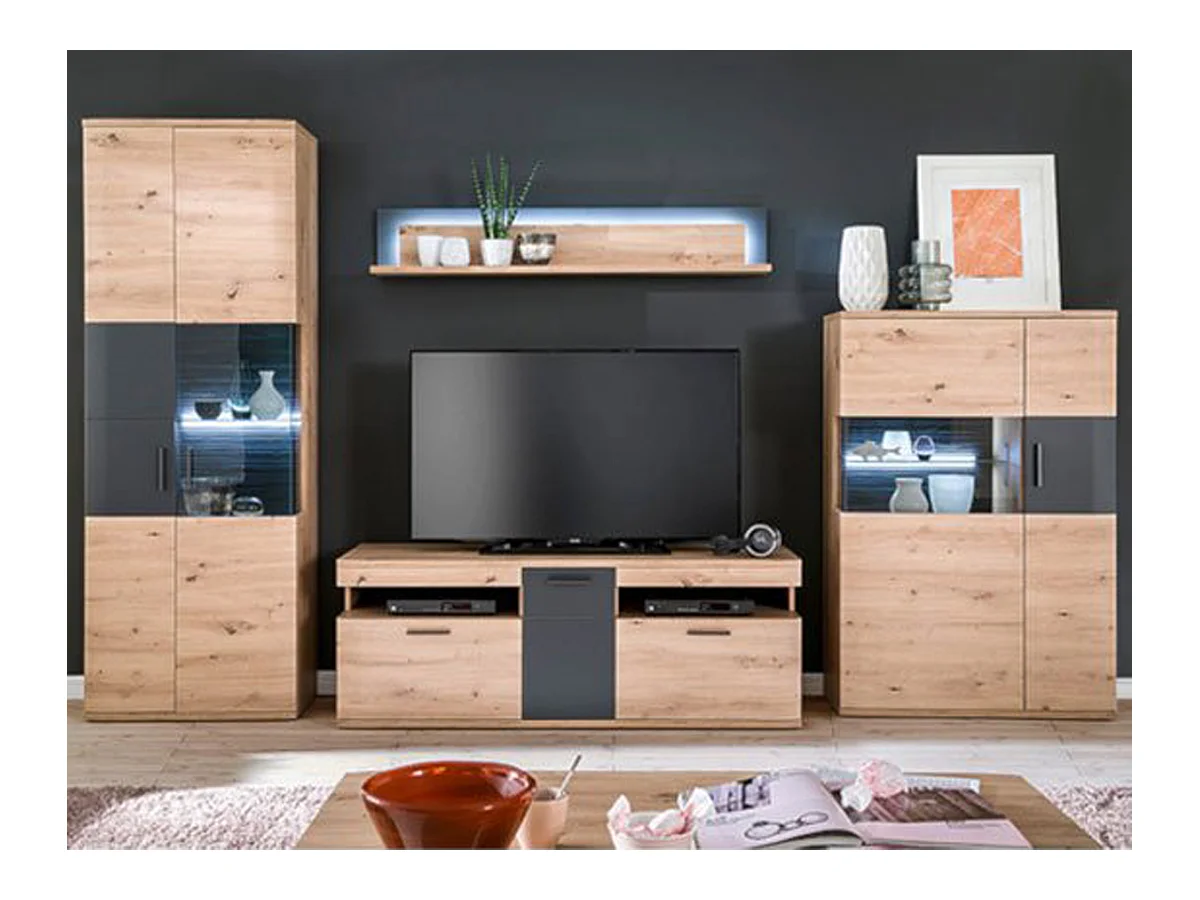 Ensemble de séjour de 4 éléments coloris chêne massif et graphite