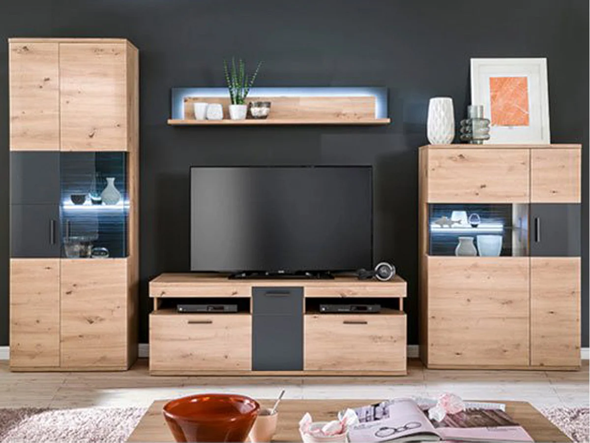 Ensemble de séjour de 4 éléments coloris chêne massif et graphite