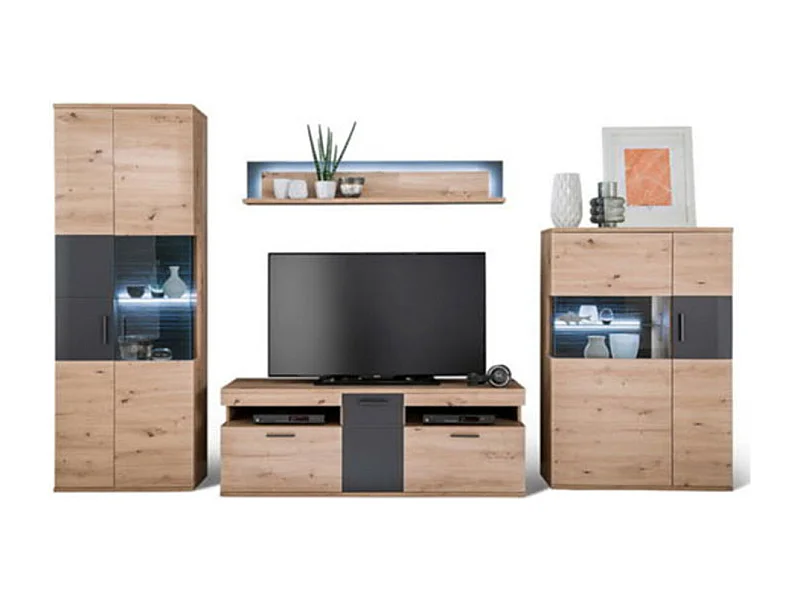 Ensemble de séjour de 4 éléments coloris chêne massif et graphite