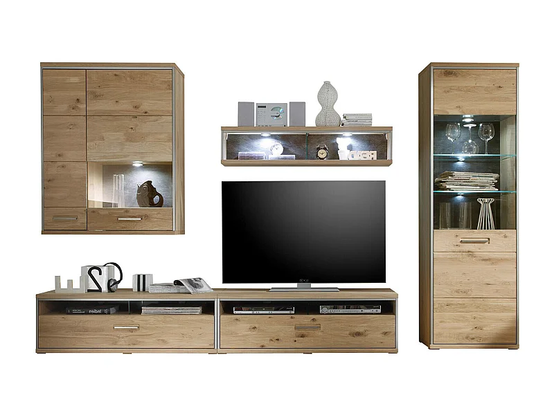 Ensemble séjour 4 élèments en chêne noueux blanchi