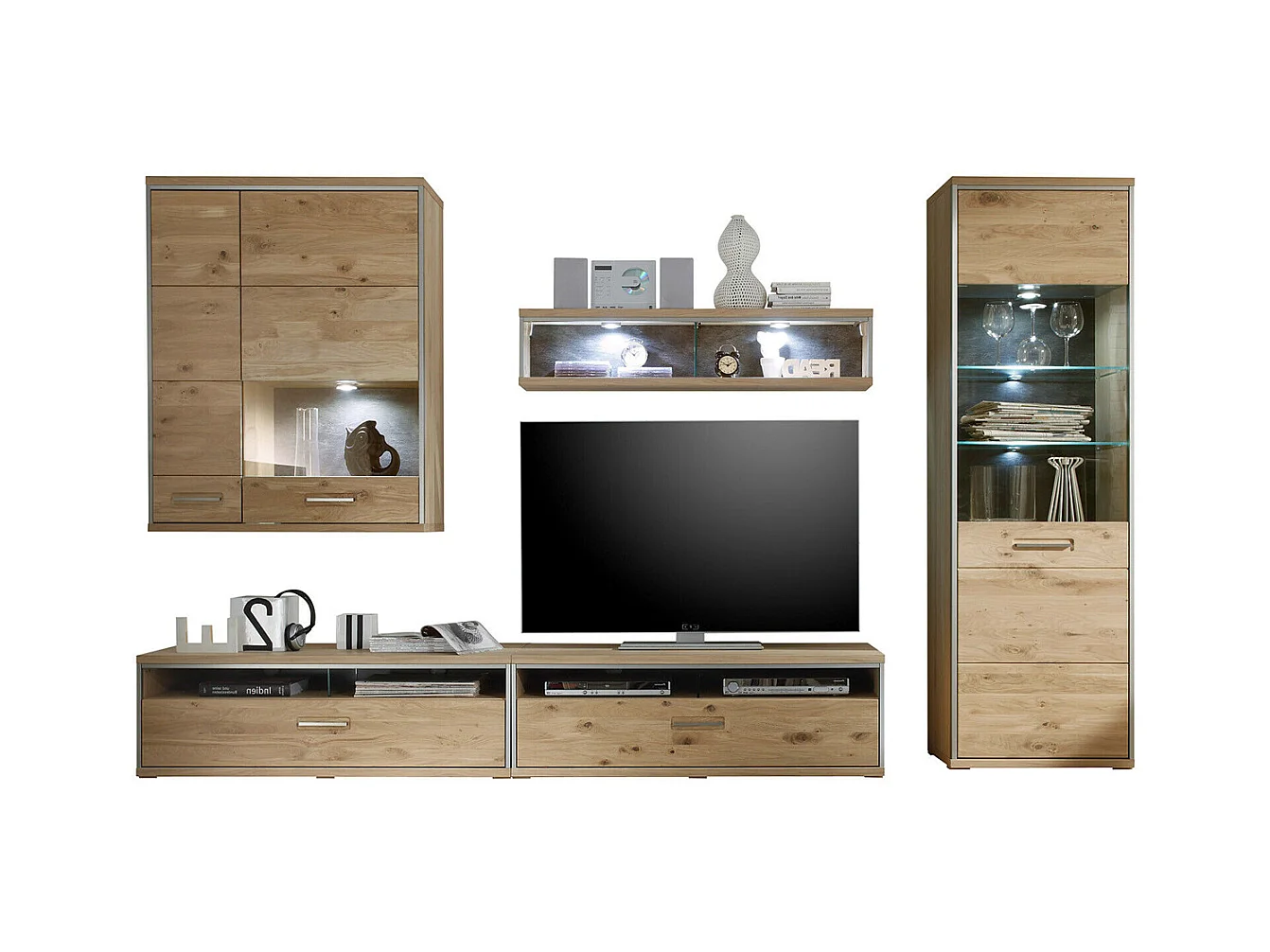 Ensemble séjour 4 élèments en chêne noueux blanchi