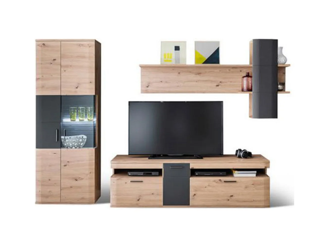 Ensemble de séjour de 3 éléments coloris chêne massif et graphite