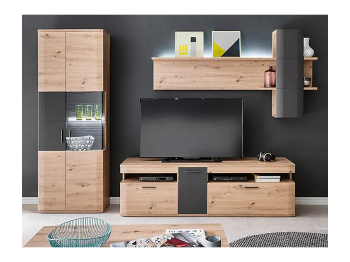 Ensemble de séjour de 3 éléments coloris chêne massif et graphite