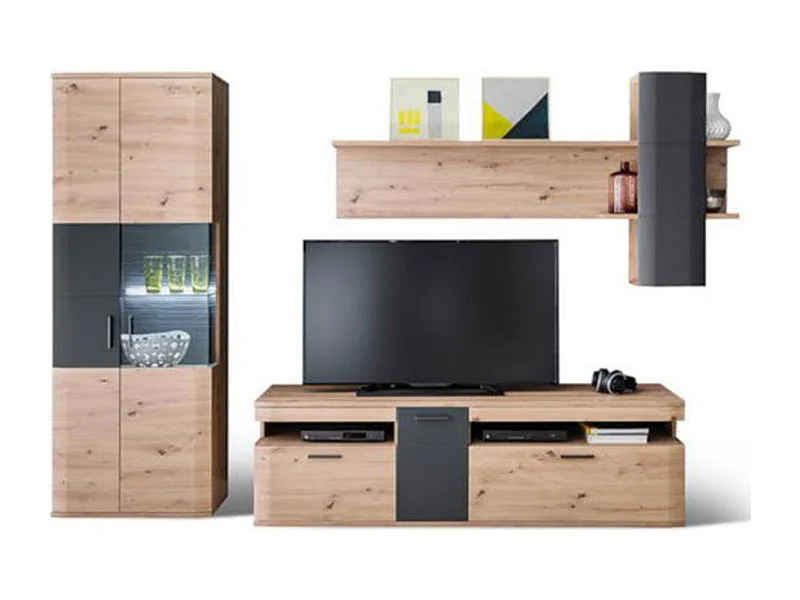 Ensemble de séjour de 3 éléments coloris chêne massif et graphite