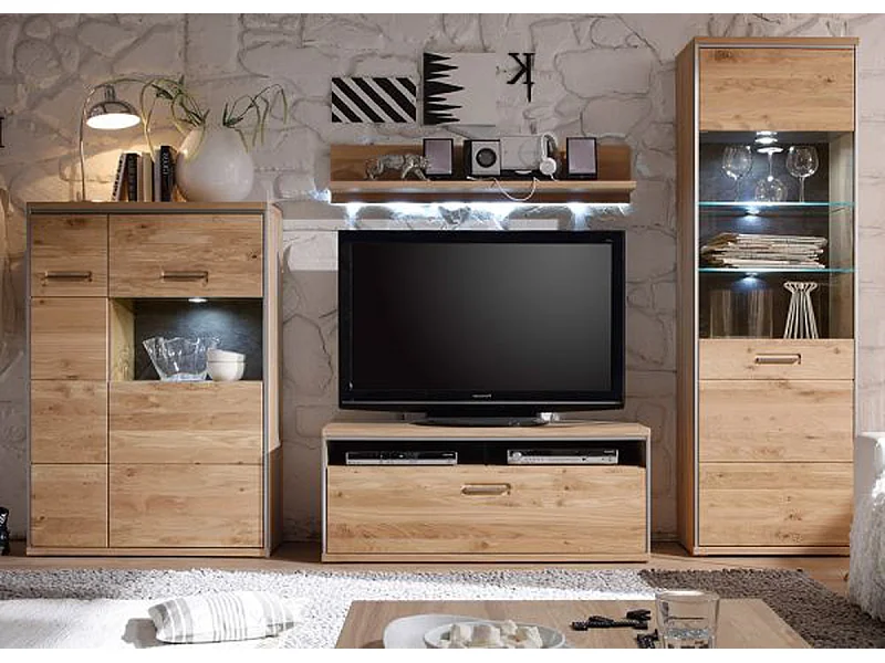 Ensemble de séjour 4 élèments, coloris chêne noueux blanchi