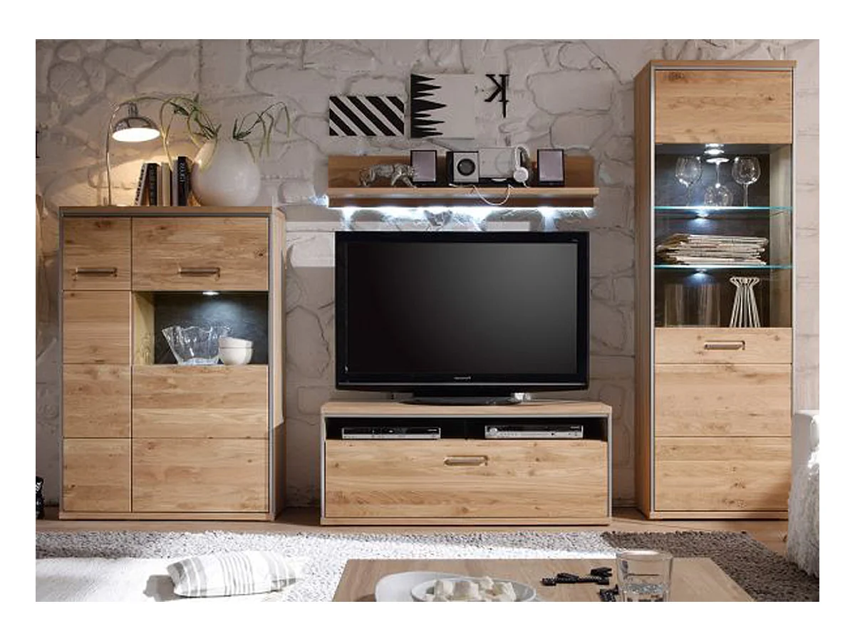 Ensemble de séjour 4 élèments, coloris chêne noueux blanchi