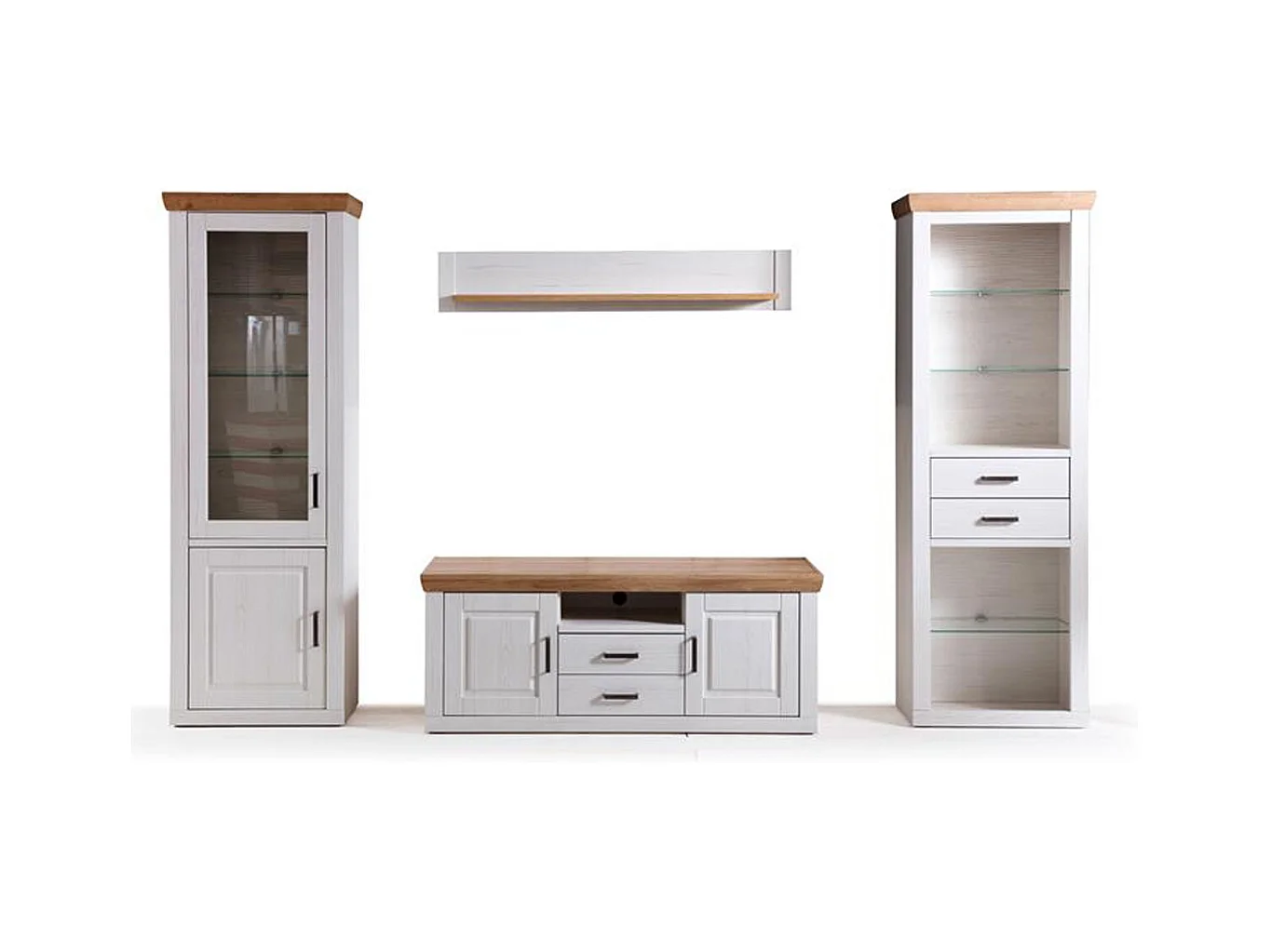 Ensemble séjour 4 élèments en bois coloris blanc et chêne + éclairage LED