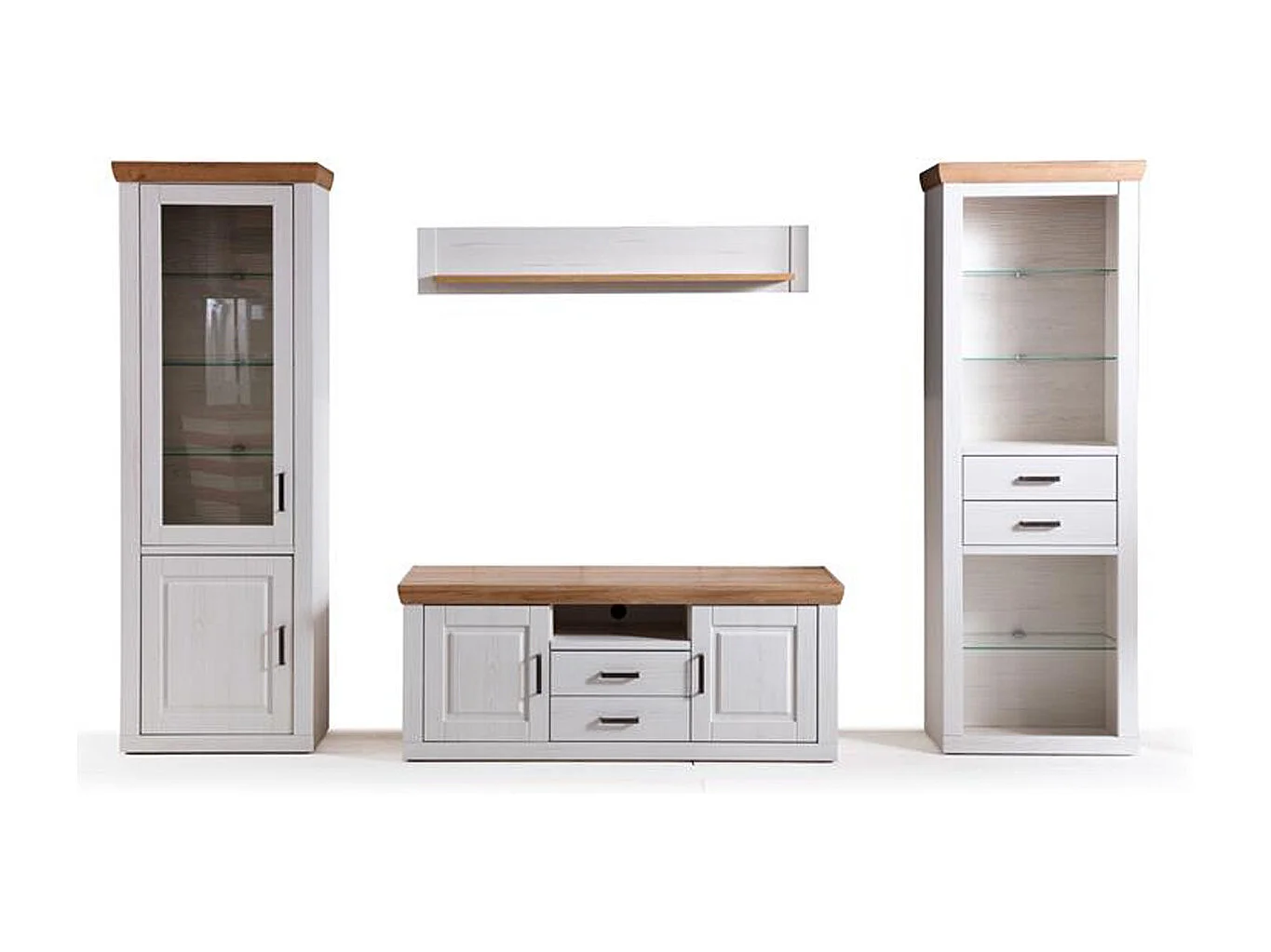 Ensemble séjour 4 élèments en bois coloris blanc et chêne + éclairage LED