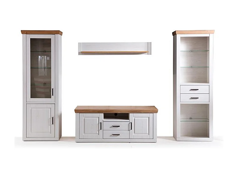 Ensemble séjour 4 élèments en bois coloris blanc et chêne + éclairage LED