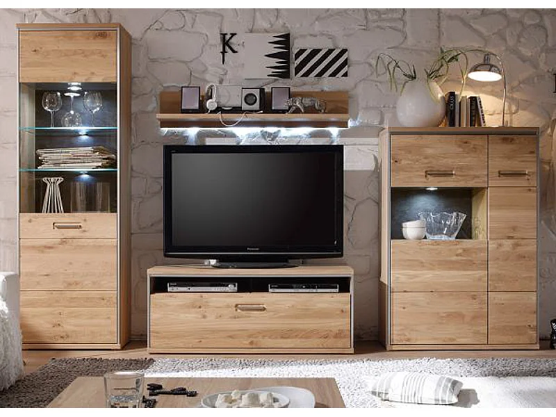 Ensemble séjour de 4 élèments, coloris chêne noueux blanchi