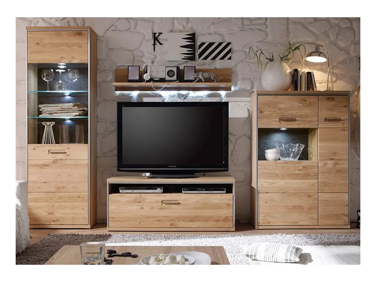 Ensemble séjour de 4 élèments, coloris chêne noueux blanchi