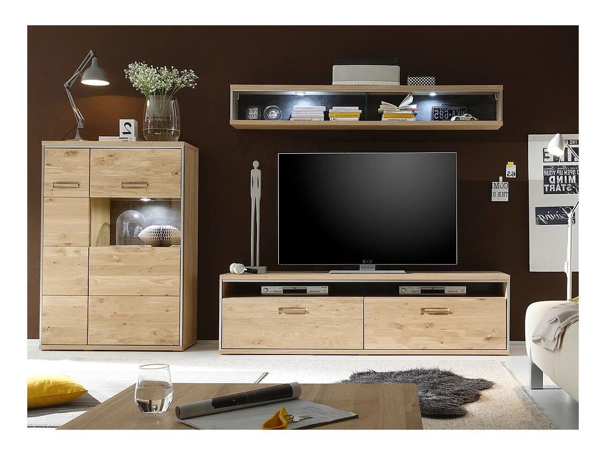 Ensemble séjour 3 élèments en chêne noueux blanchi