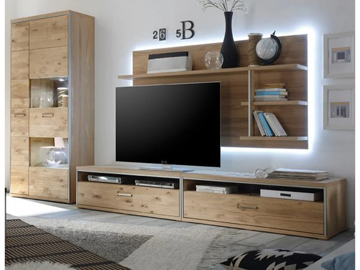 Ensemble séjour 4 élèments coloris chêne noueux blanchi