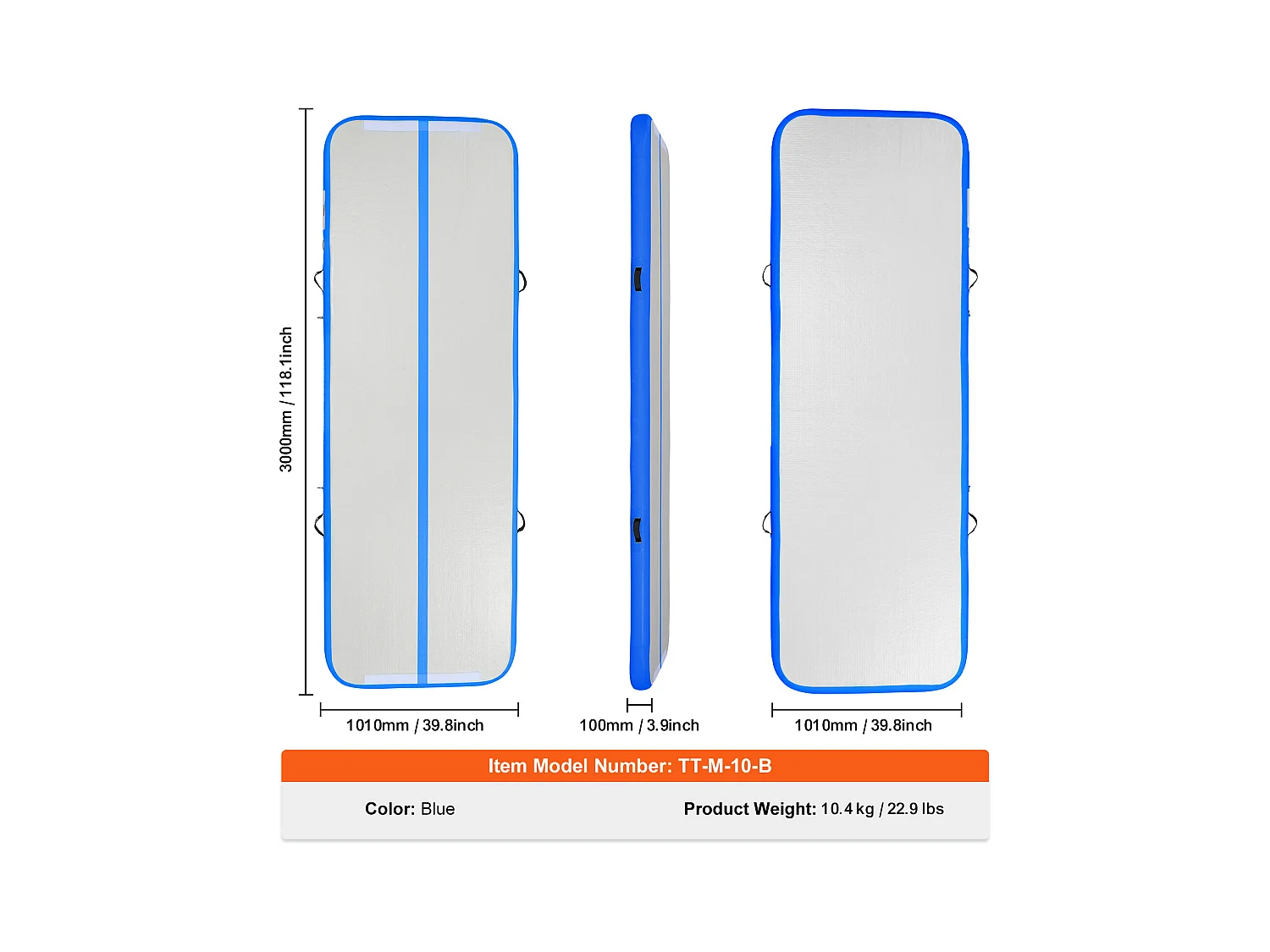 Gymnastikmatte, 10 cm dicke aufblasbare Tumblingmatte von SucceBuy. 305 cm, mit elektrischer Pumpe. Ideal für Fitnessstudio, Yoga