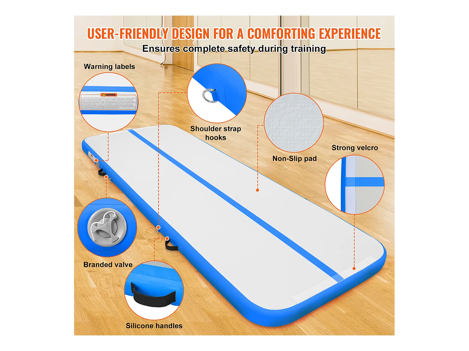 Gymnastikmatte, 10 cm dicke aufblasbare Tumblingmatte von SucceBuy. 305 cm, mit elektrischer Pumpe. Ideal für Fitnessstudio, Yoga