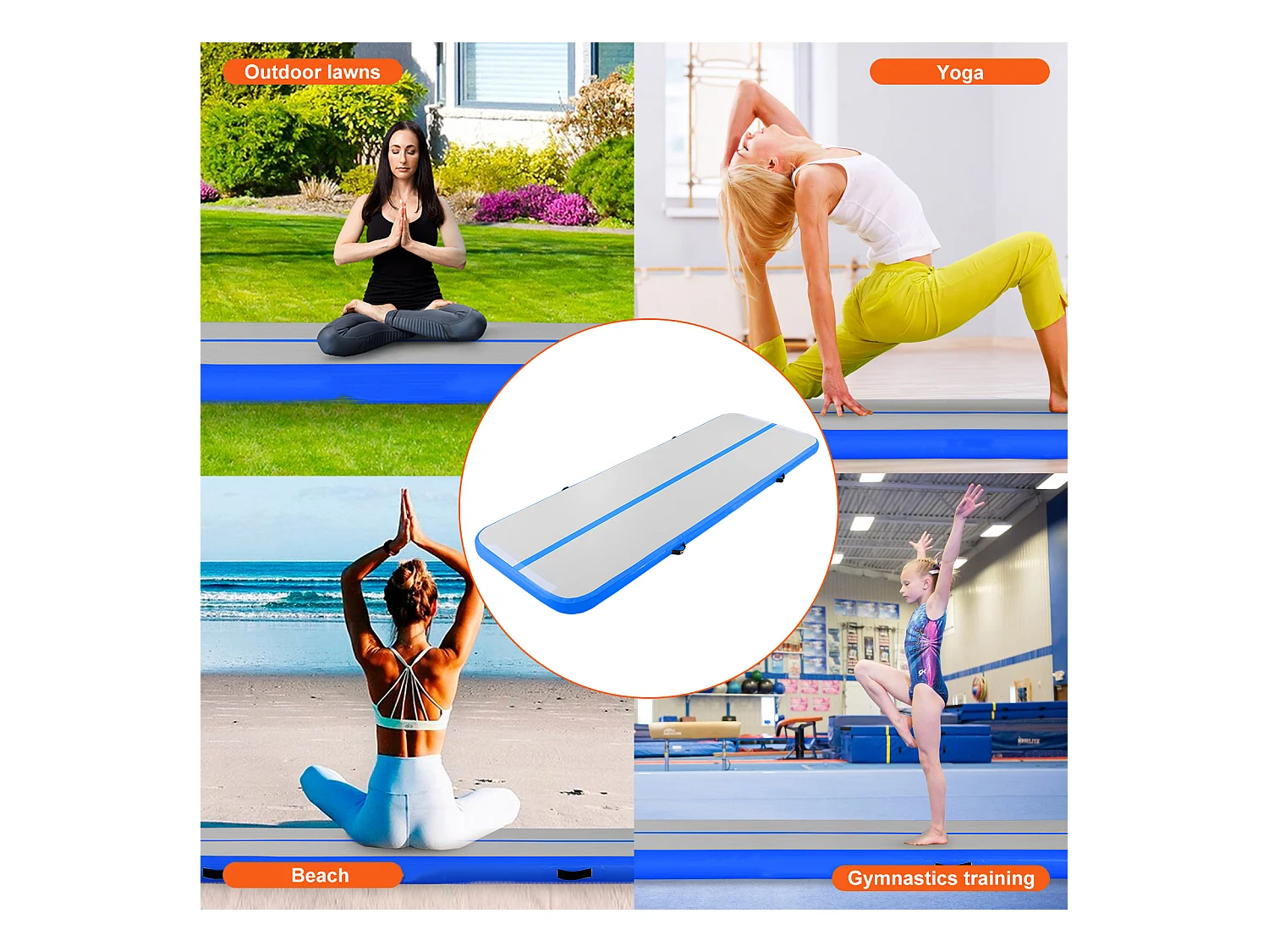 Gymnastikmatte, 10 cm dicke aufblasbare Tumblingmatte von SucceBuy. 305 cm, mit elektrischer Pumpe. Ideal für Fitnessstudio, Yoga