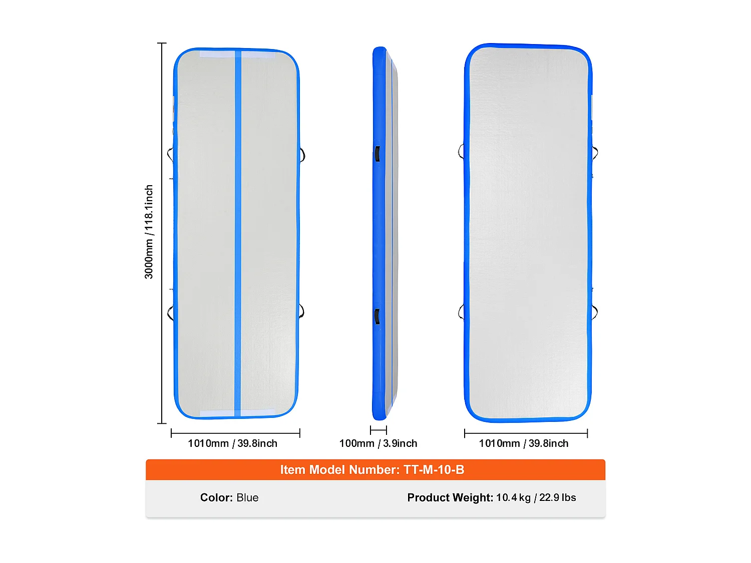 Tapis de Gymnastique, SucceBuy Tapis de Tumbling Gonflable de 10 cm d'Épaisseur. 305 cm, avec Pompe Électrique. Idéal pour le Gymnase, le Yoga