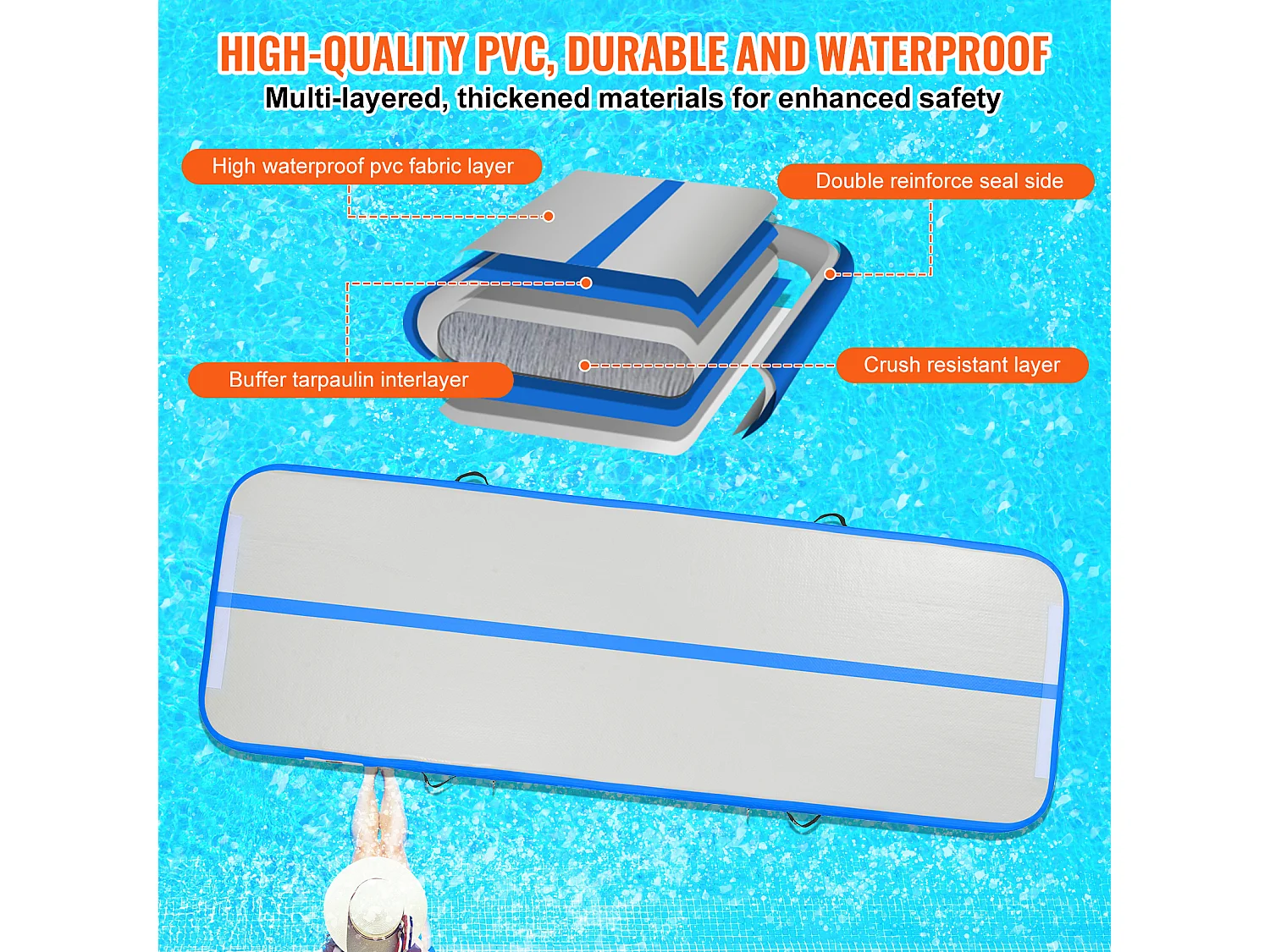 Tapis de Gymnastique, SucceBuy Tapis de Tumbling Gonflable de 10 cm d'Épaisseur. 305 cm, avec Pompe Électrique. Idéal pour le Gymnase, le Yoga