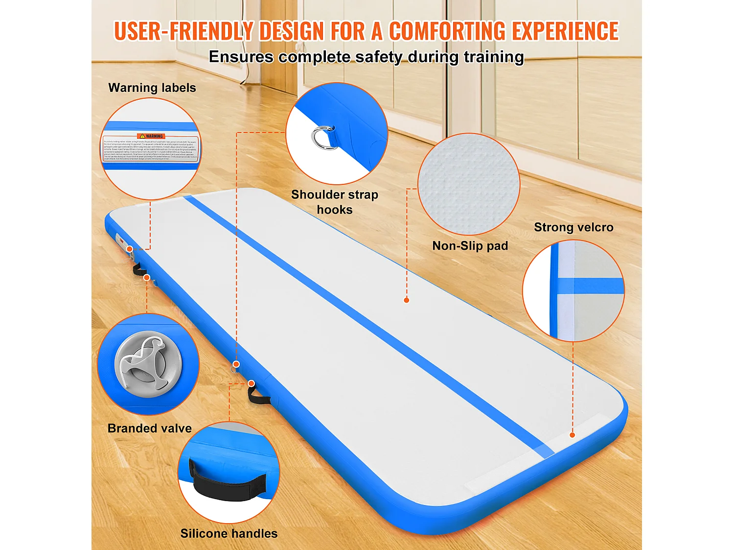 Tapis de Gymnastique, SucceBuy Tapis de Tumbling Gonflable de 10 cm d'Épaisseur. 305 cm, avec Pompe Électrique. Idéal pour le Gymnase, le Yoga