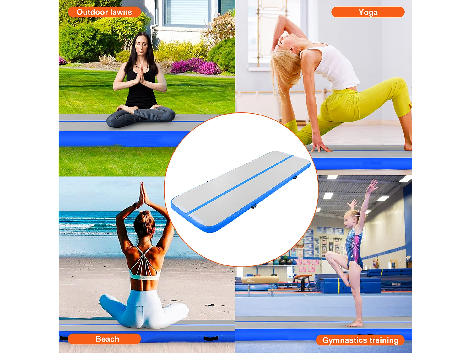 Tapis de Gymnastique, SucceBuy Tapis de Tumbling Gonflable de 10 cm d'Épaisseur. 305 cm, avec Pompe Électrique. Idéal pour le Gymnase, le Yoga