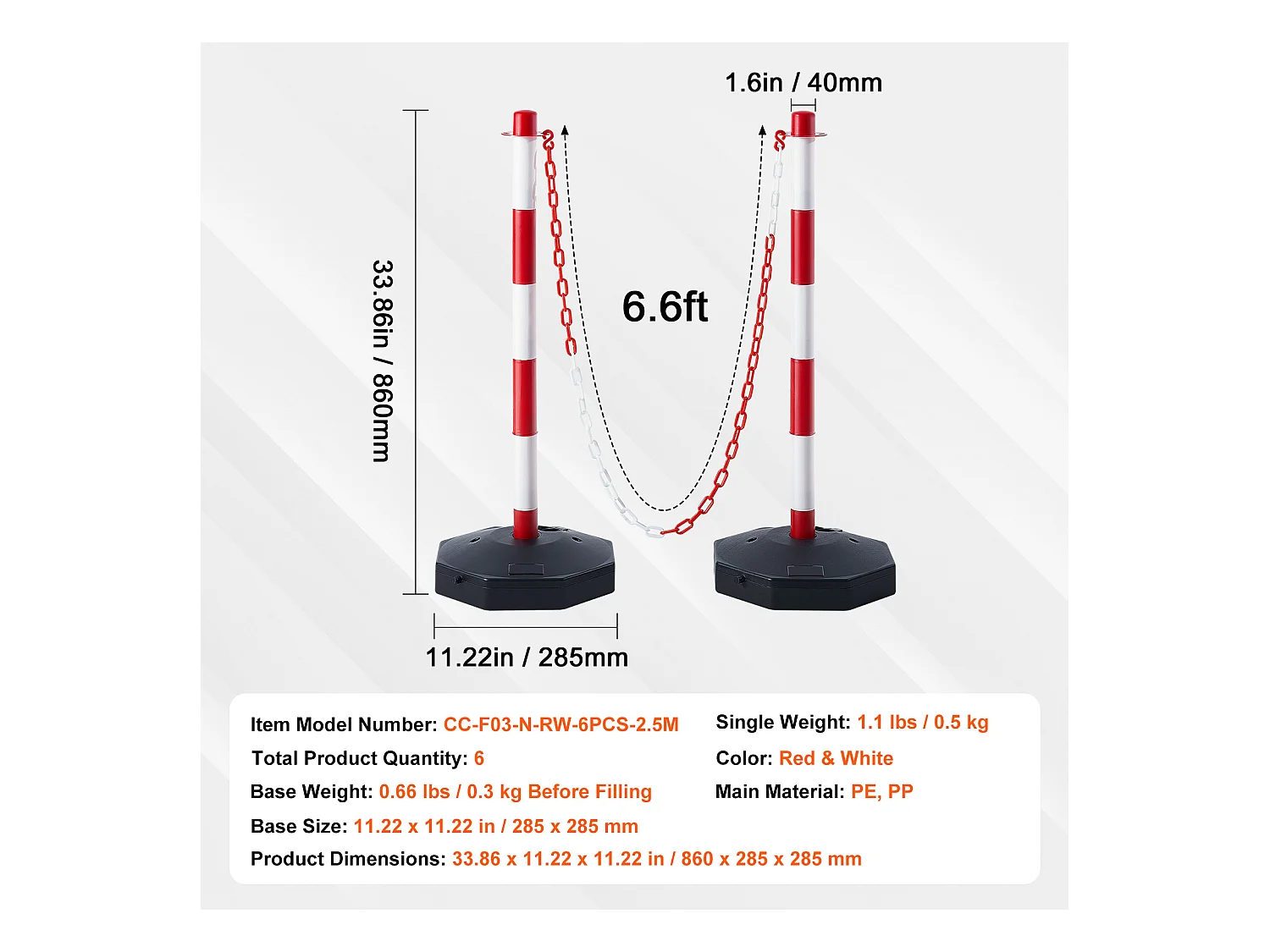 Verkeerspaal SucceBuy, 6 Stukken Verkeerspaal, Instelbare Hoogte, voor Verkeersbeheersing Bouwwerk Parkeerplaats
