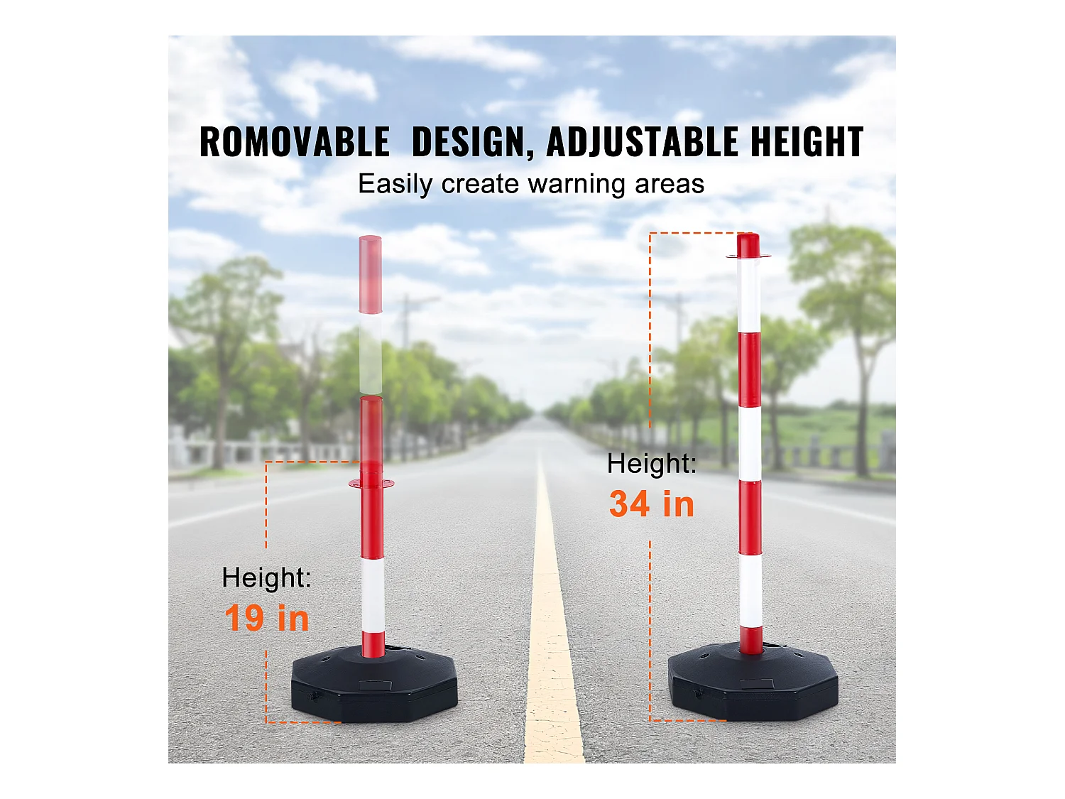 Verkeerspaal SucceBuy, 6 Stukken Verkeerspaal, Instelbare Hoogte, voor Verkeersbeheersing Bouwwerk Parkeerplaats