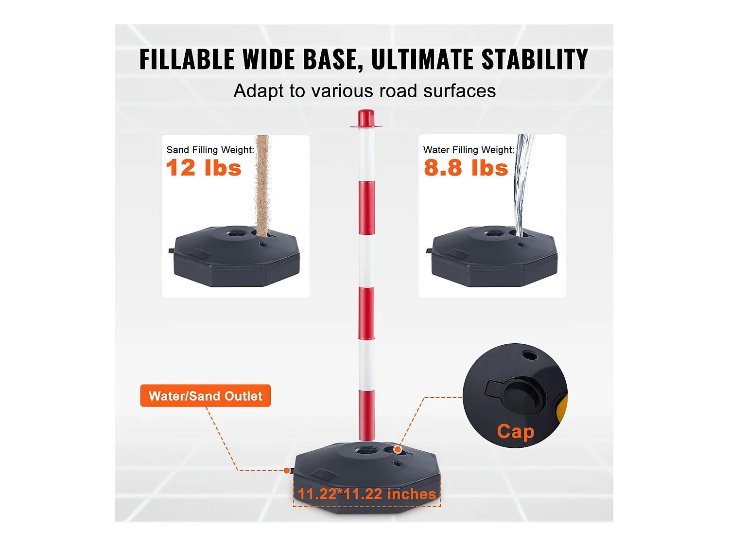 Verkeerspaal SucceBuy, 6 Stukken Verkeerspaal, Instelbare Hoogte, voor Verkeersbeheersing Bouwwerk Parkeerplaats