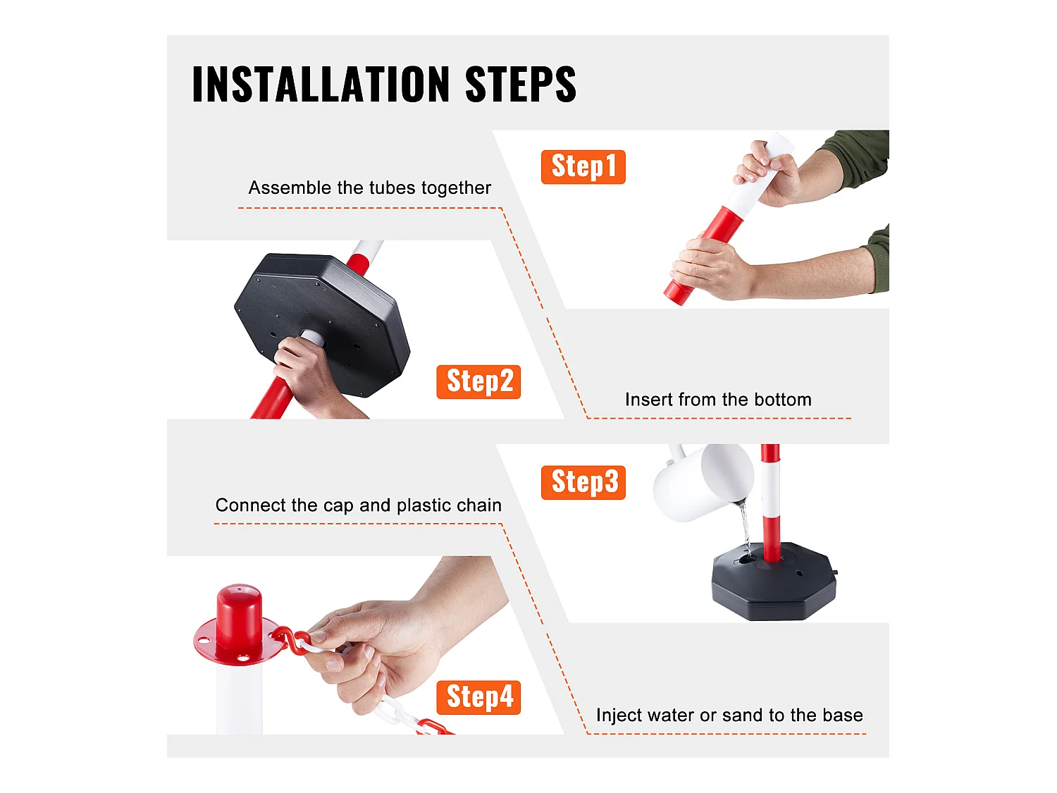 Verkeerspaal SucceBuy, 6 Stukken Verkeerspaal, Instelbare Hoogte, voor Verkeersbeheersing Bouwwerk Parkeerplaats